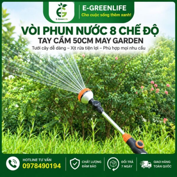 E-GreenLife bán vòi phun nước 8 chế độ tay cầm 50cm May Garden
