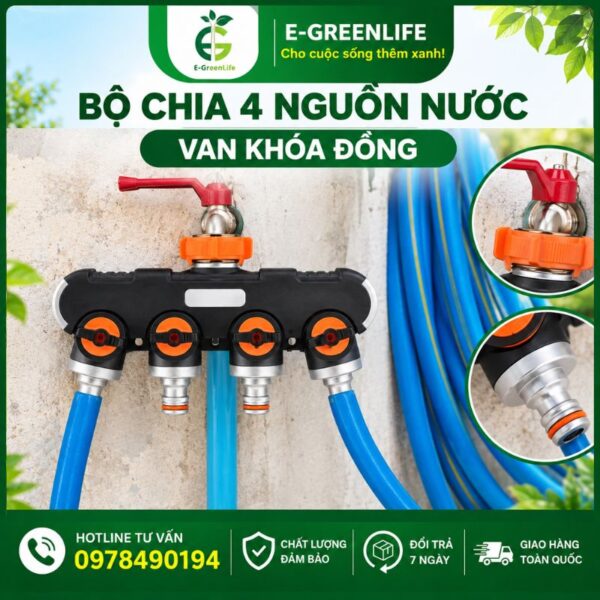 E-GreenLife địa chỉ bán Bộ chia 4 nguồn nước van khóa đồng