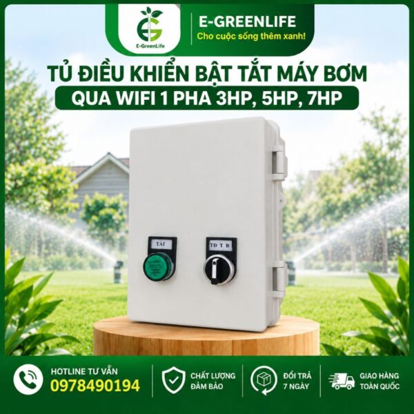 E-GreenLife là địa chỉ bán tủ điều khiển bật tắt máy bơm qua wifi 1 pha 3HP, 5HP, 7HP