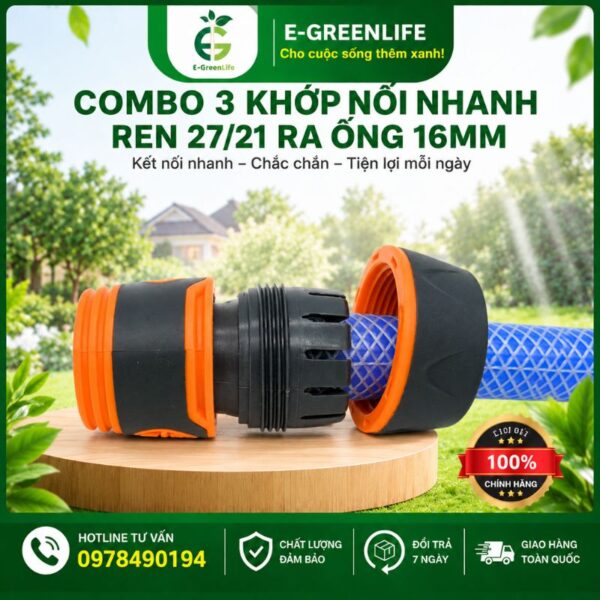 Bộ khớp nối nhanh ren 27/21 ra ống 16mm