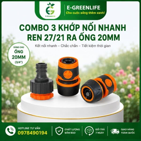 Địa chỉ bán Combo 3 khớp nối nhanh ren 27/21 ra ống 20mm