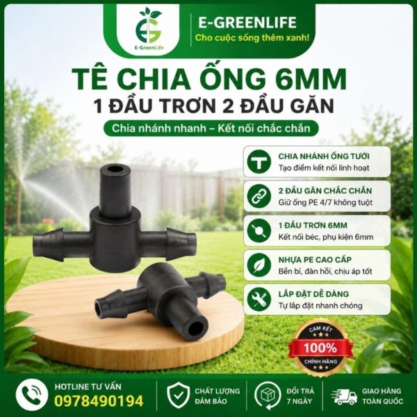 Địa chỉ bán Tê chia ống 6mm 1 đầu trơn 2 đầu gân