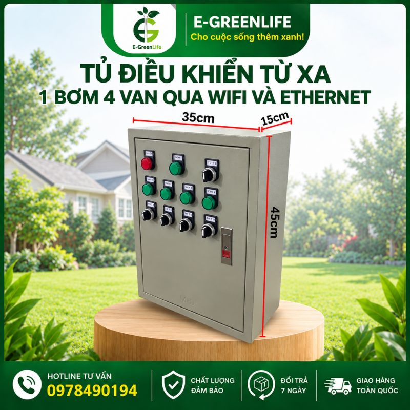 Kích thước tủ điều khiển từ xa 1 bơm 4 van qua wifi và ethernet