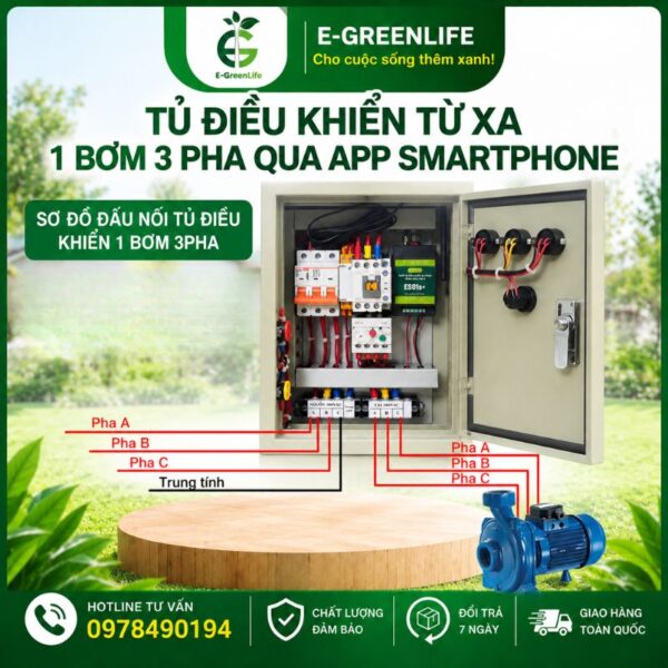 Sơ đồ nối tủ điều khiển từ xa 1 bơm 3 pha qua app smartphone