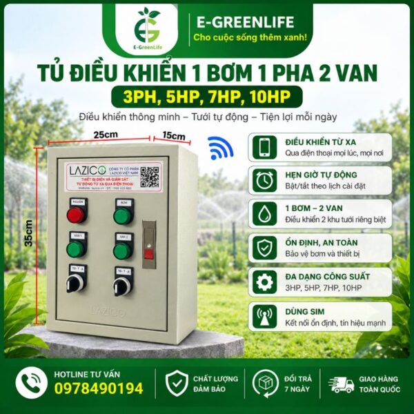 Tủ điều khiển 1 bơm 1 pha 2 van 3PH, 5HP, 7HP, 10HP