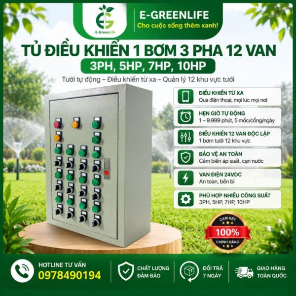 Tủ điều khiển 1 bơm 3 pha 12 van 3PH, 5HP, 7HP, 10HP