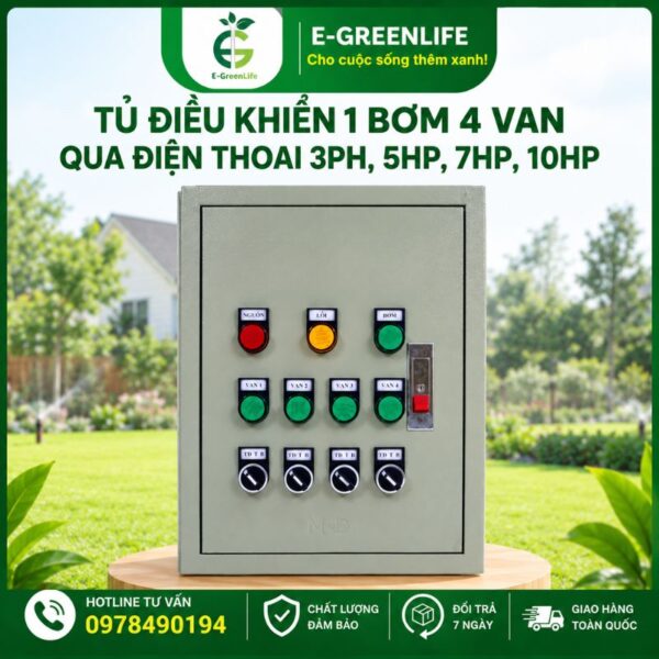 Tủ điều khiển 1 bơm 4 van qua điện thoại 3PH, 5HP, 7HP, 10HP