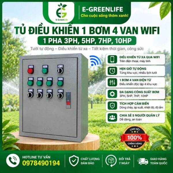 Tủ điều khiển 1 bơm 4 van wifi 1 pha 3PH, 5HP, 7HP, 10HP