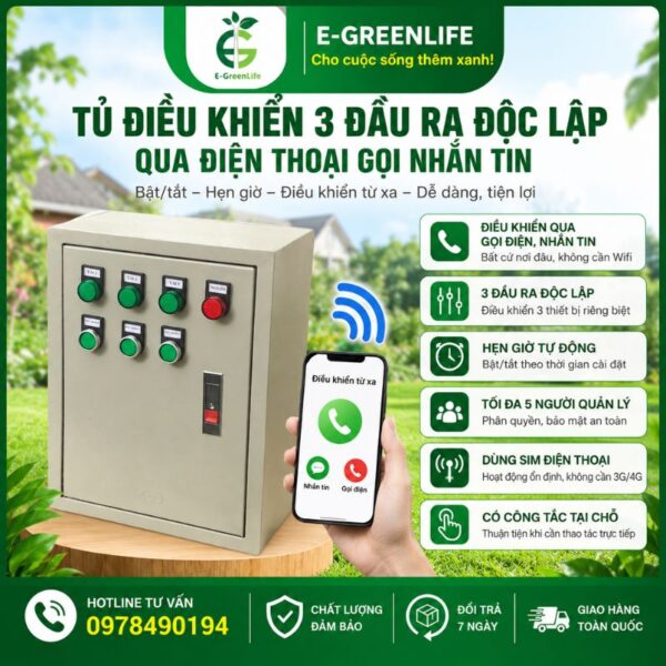 Tủ điều khiển 3 đầu ra độc lập qua điện thoại gọi nhắn tin