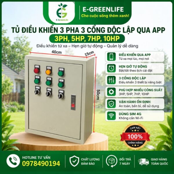 Tủ điều khiển 3 pha 3 cổng độc lập qua app 3PH, 5HP, 7HP, 10HP