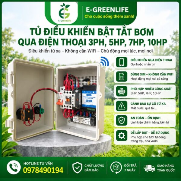 Tủ điều khiển bật tắt bơm qua điện thoại 3PH, 5HP, 7HP, 10HP