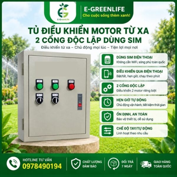 Tủ điều khiển motor từ xa 2 cổng độc lập dùng sim