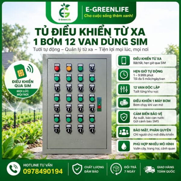 Tủ điều khiển từ xa 1 bơm 12 van dùng sim