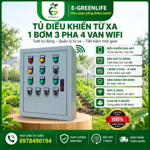 Tủ điều khiển từ xa 1 bơm 3 pha 4 van wifi