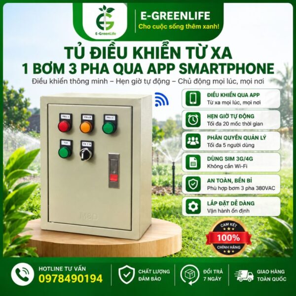 Tủ điều khiển từ xa 1 bơm 3 pha qua app smartphone