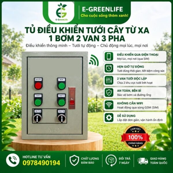 Tủ điều khiển tưới cây từ xa 1 bơm 2 van 3 pha