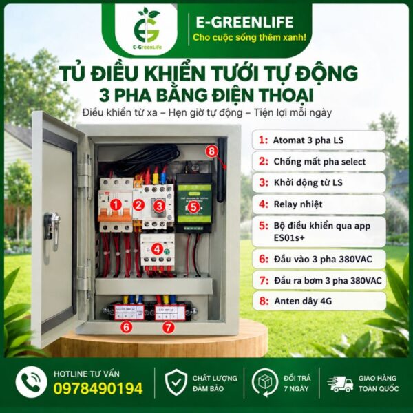Tủ điều khiển tưới tự động 3 pha bằng điện thoại E-GreenLife