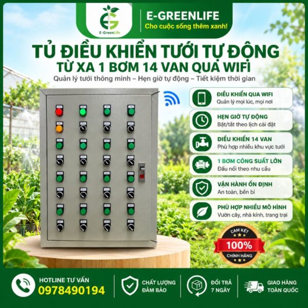 Tủ điều khiển tưới tự động từ xa 1 bơm 14 van qua wifi