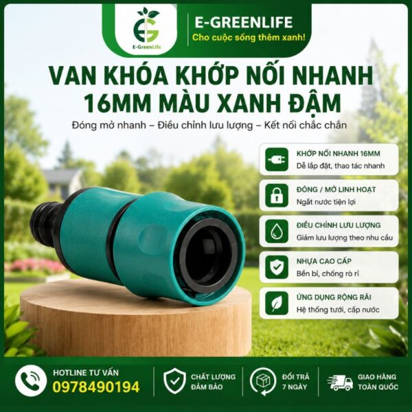 Van khóa khớp nối nhanh 16mm màu xanh đậm