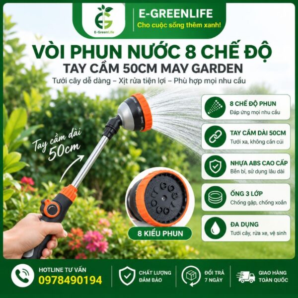 Vòi phun nước 8 chế độ tay cầm 50cm May Garden